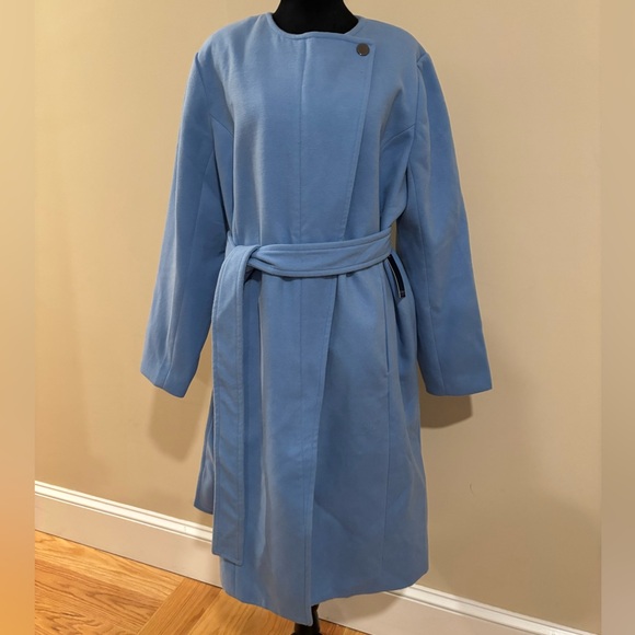 Eloquii Baby Blue Knee Length Belted Trench Coat Size 18/20 - Picture 2 of 11